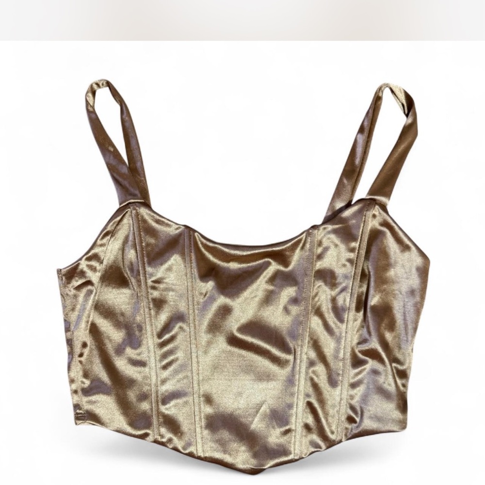 Forever 21 Shimmery Gold Satin Crop Cami